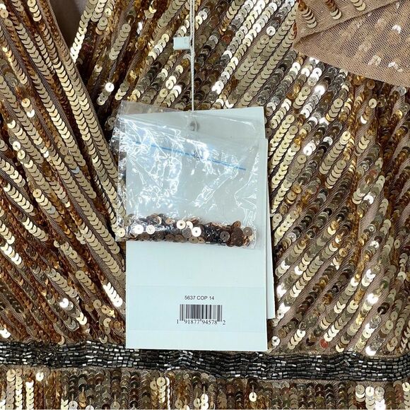 Mac Duggal 5637 Size 14 Sequin Flounce Sleeve Mother of the Bride Gown, Copper - Picture 7 of 11